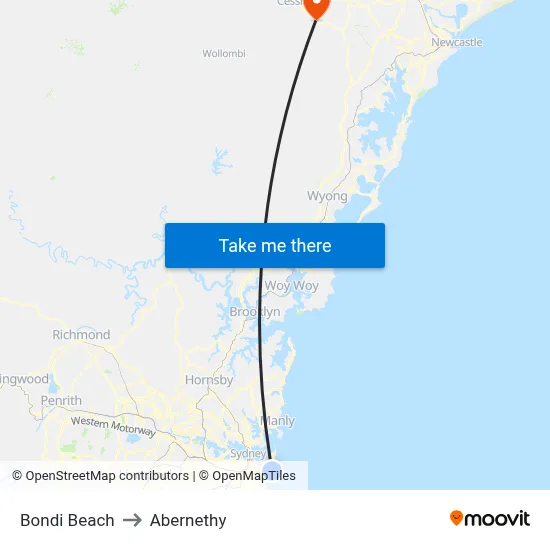 Bondi Beach to Abernethy map
