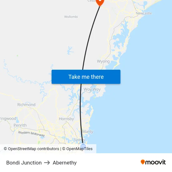 Bondi Junction to Abernethy map