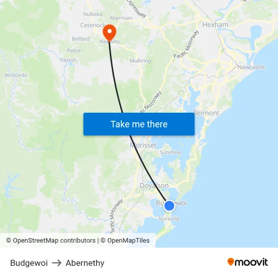 Budgewoi to Abernethy map