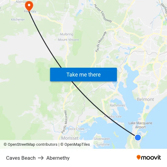 Caves Beach to Abernethy map