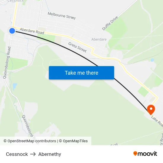 Cessnock to Abernethy map