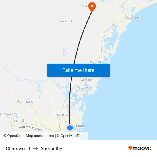Chatswood to Abernethy map