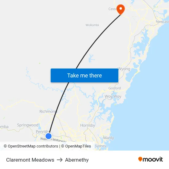 Claremont Meadows to Abernethy map