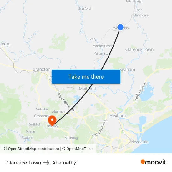 Clarence Town to Abernethy map