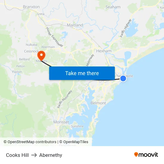 Cooks Hill to Abernethy map