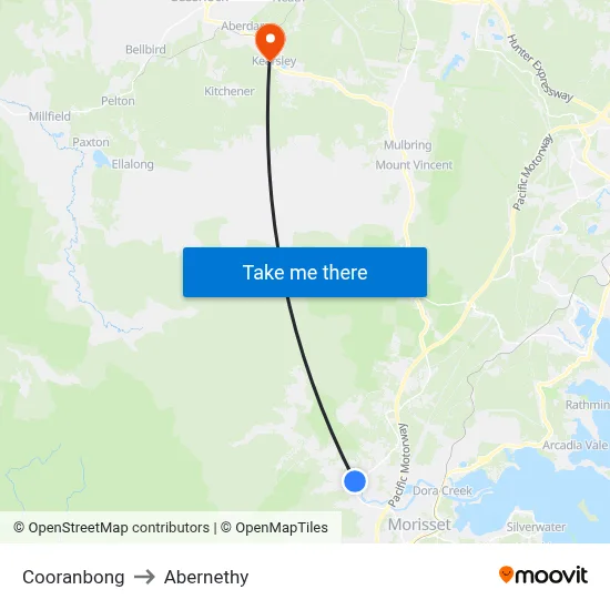 Cooranbong to Abernethy map
