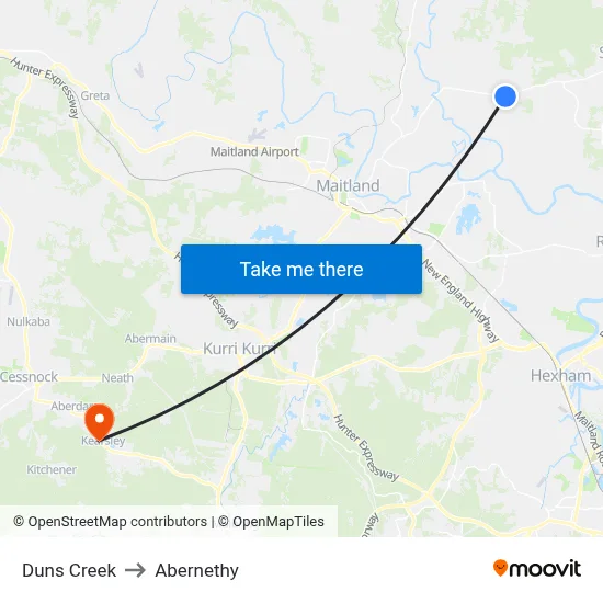 Duns Creek to Abernethy map