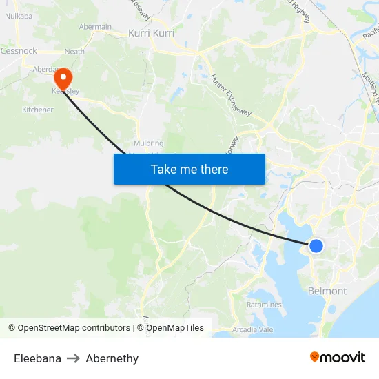 Eleebana to Abernethy map