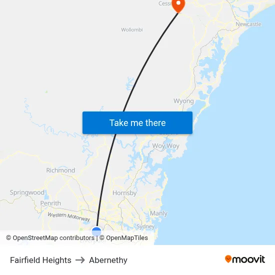 Fairfield Heights to Abernethy map