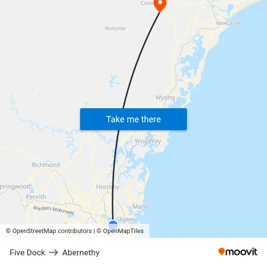 Five Dock to Abernethy map