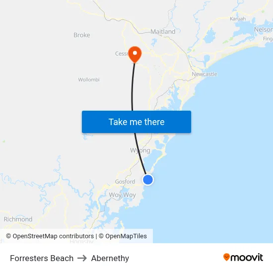 Forresters Beach to Abernethy map