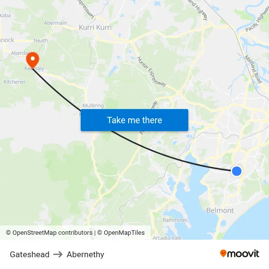 Gateshead to Abernethy map
