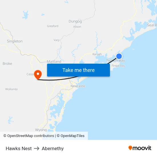 Hawks Nest to Abernethy map