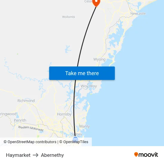 Haymarket to Abernethy map
