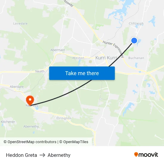 Heddon Greta to Abernethy map