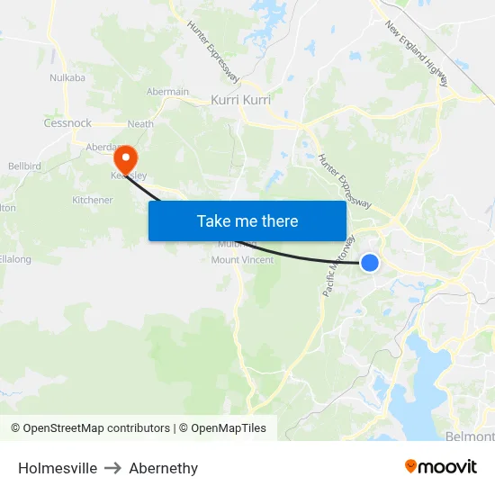 Holmesville to Abernethy map