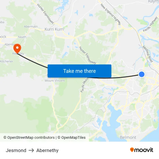 Jesmond to Abernethy map