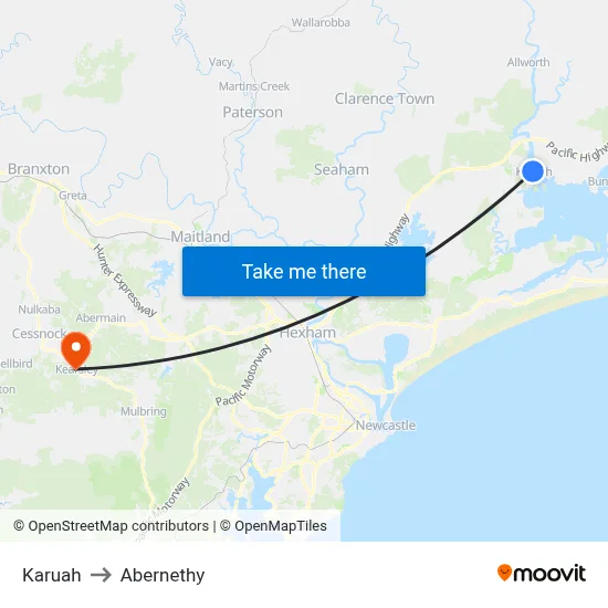 Karuah to Abernethy map