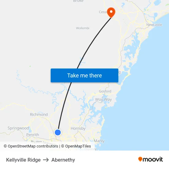 Kellyville Ridge to Abernethy map