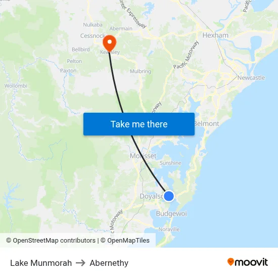 Lake Munmorah to Abernethy map