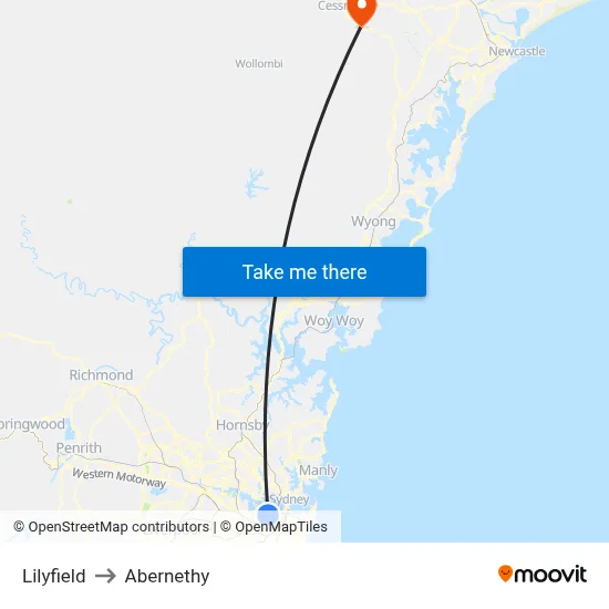 Lilyfield to Abernethy map