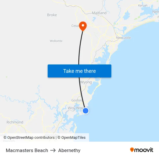 Macmasters Beach to Abernethy map