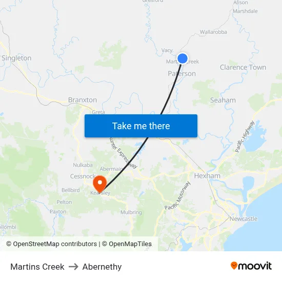 Martins Creek to Abernethy map