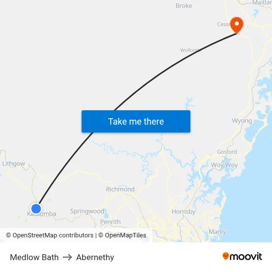Medlow Bath to Abernethy map