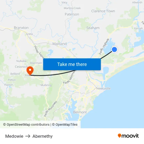 Medowie to Abernethy map