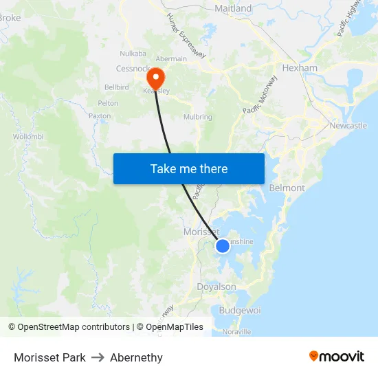 Morisset Park to Abernethy map