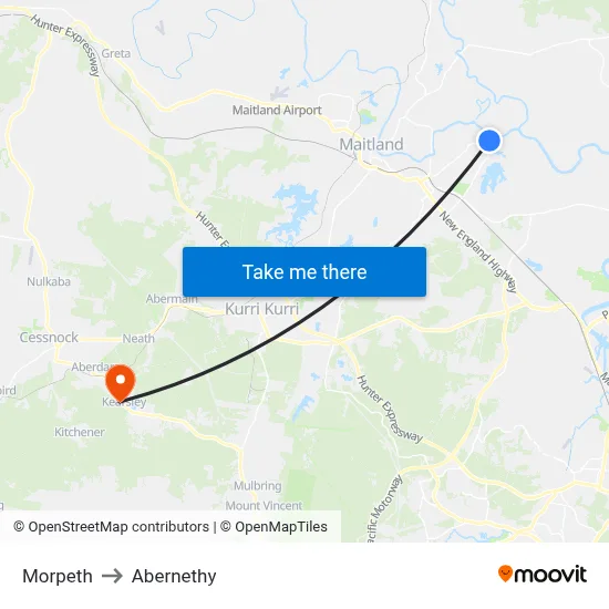 Morpeth to Abernethy map