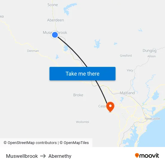 Muswellbrook to Abernethy map
