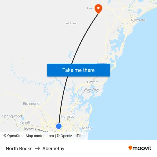 North Rocks to Abernethy map