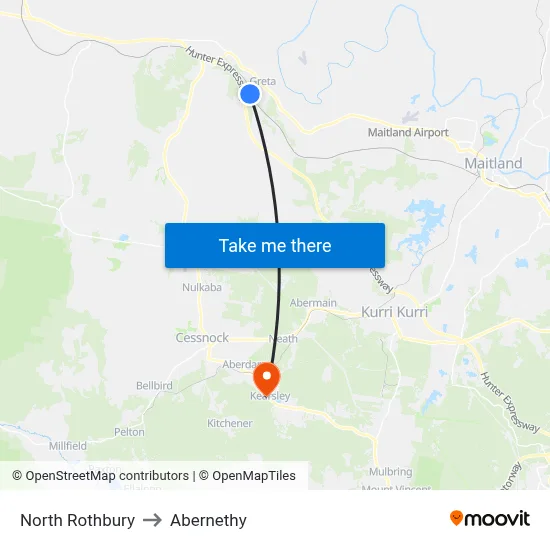 North Rothbury to Abernethy map
