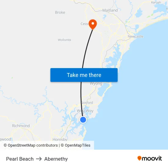 Pearl Beach to Abernethy map