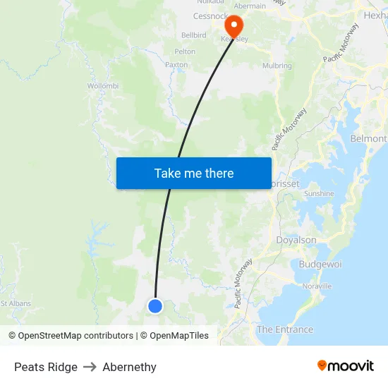 Peats Ridge to Abernethy map