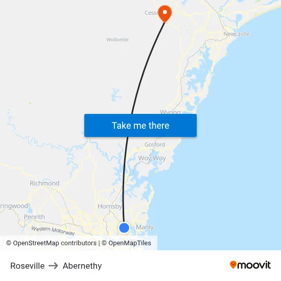 Roseville to Abernethy map