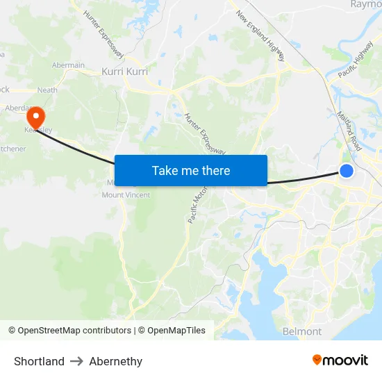 Shortland to Abernethy map