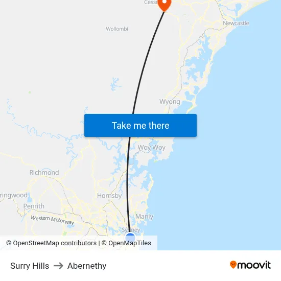 Surry Hills to Abernethy map