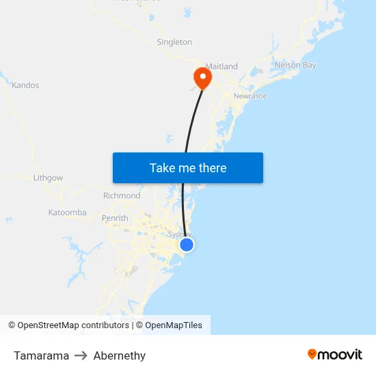 Tamarama to Abernethy map