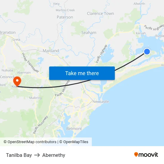 Tanilba Bay to Abernethy map