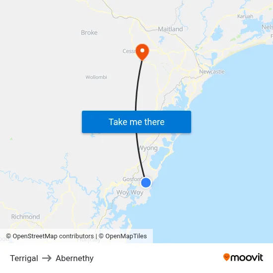 Terrigal to Abernethy map