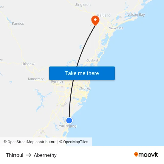 Thirroul to Abernethy map