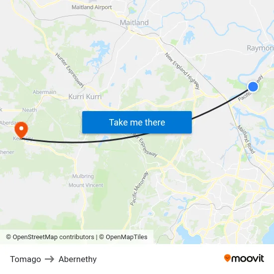 Tomago to Abernethy map