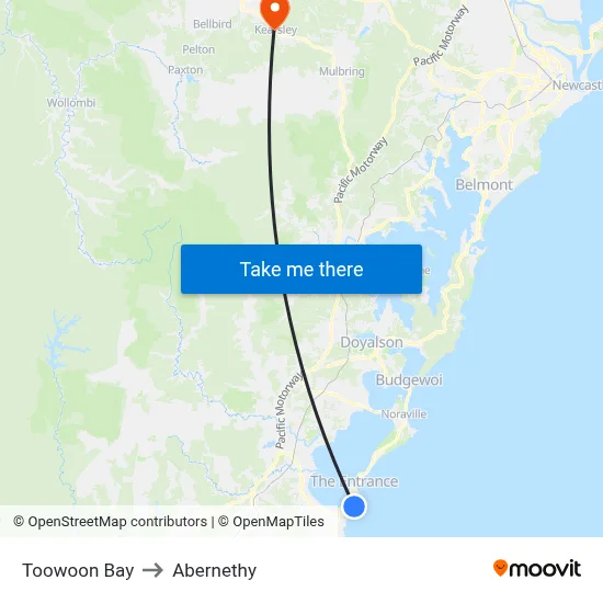 Toowoon Bay to Abernethy map