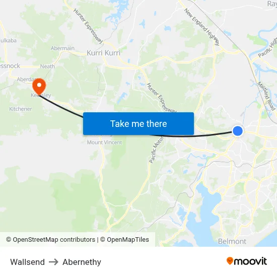 Wallsend to Abernethy map