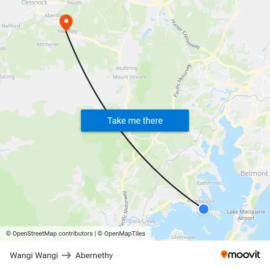 Wangi Wangi to Abernethy map