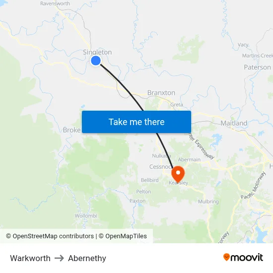 Warkworth to Abernethy map