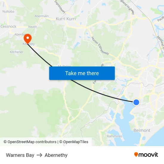 Warners Bay to Abernethy map