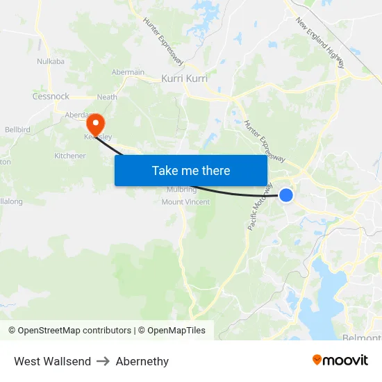 West Wallsend to Abernethy map